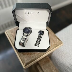 Geneva Men's Silver and Blue Watch Set